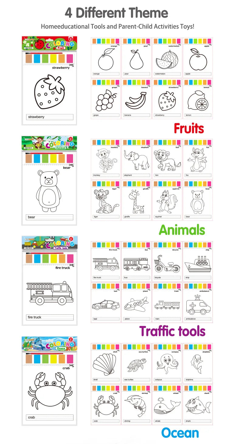 8 Page Watercolor Coloring Book For Kids
