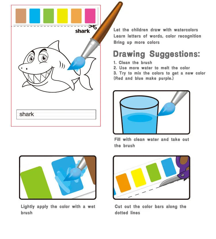 8 Page Watercolor Coloring Book For Kids